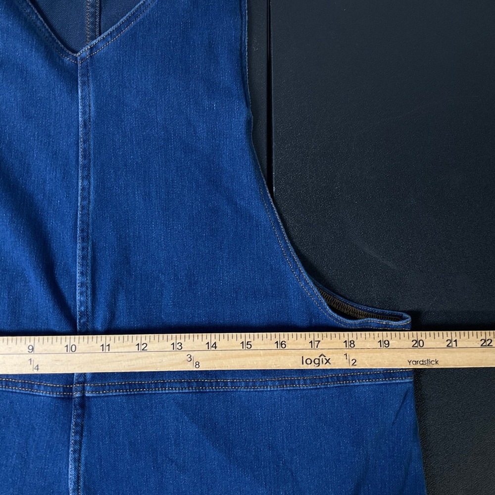Halara Jumpsuit Women Large Blue Cotton Blend Wide Leg Stretch V-Neck Minimalist - Picture 5 of 10